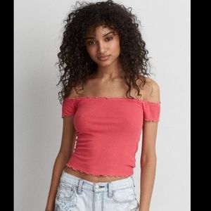 AE Off-The-Shoulder Lettuce-Edge Crop Top